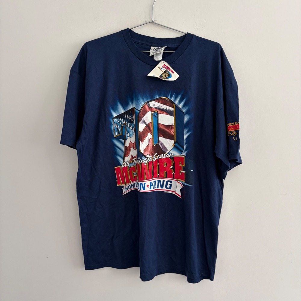 Vintage Lee Sport Mark McGwire 70 Home Run King T Shirt XL Navy Blue NWT